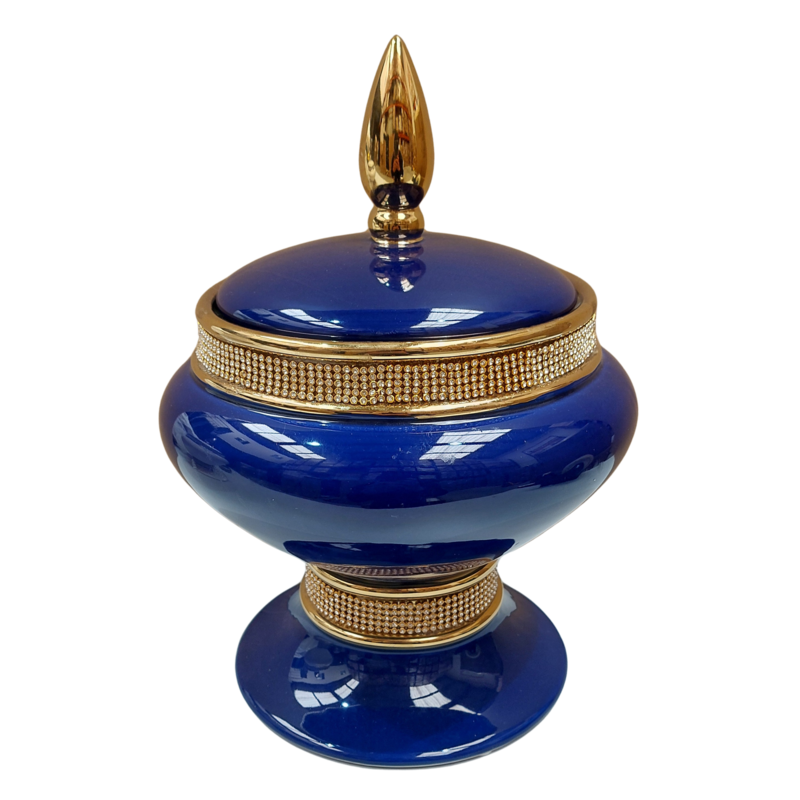 Sopera Porcelana Yemanja 32 x 23 cm Diamantes (Azul con dorado) 10 in